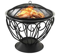 Brasero y parrilla 2 en 1, 59 x 59 x 60 cm, acero inoxidable, con atizador, protección contra chispas para jardín y terraza