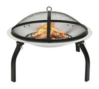 Brasero y parrilla 2 en 1 de acero inoxidable, 56 x 56 x 49 cm, para jardín y terraza, con protección contra chispas y atizador