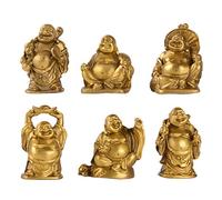 Brass Statu Figuras de latón de Buda riendo de la Suerte, Estatua de Buda Feliz de 2 Pulgadas, Juego de 6 Regalos