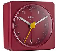 Braun BC 02 R quartz alarm clock red, classic wall clock with large easy-to-read face, silent second hand for smooth operation, perfect as a smart alarm clock for home use.