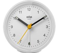 Braun klassischer analoger Quarzwecker in Weiß/Schlummerfunktion & Lichtfunktion/ruhiges Präzisions-Quarzuhrwerk/leuchtende Zeiger/Crescendo-Alarm/Modell BC12W