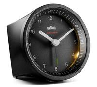Braun Classic Radio Controlled Analogue Alarm Clock For Central European Time Zone (DCF/GMT+1) with Snooze and Light, Quiet Quartz Movement, Crescendo Beep Alarm in Black, Model BC07B-DCF.