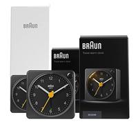 Braun Classic Reloj Despertador Analógico de Viaje con Posposición e Iluminación, Tamaño Compacto, Movimiento de Cuarzo Silencioso, Negro, Modelo BC0X2B (2 Pack).