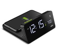 Braun Digital Alarm Clock with VA LCD Display, 10W Qi Wireless Fast-Charging Pad, Automatic Backlight Adjustment, Quick Set, Beep Alarm in Black, Model BC21B.