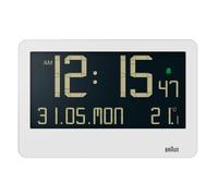 Braun Reloj de Pared Digital Temperatura Interior, Fecha, Día de la Semana, Gran Pantalla LCD Invertida, Ajuste Rápido, Alarma Bip en Blanco, Modelo BC14W.