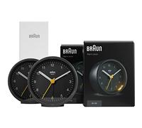 Braun Reloj Despertador analógico clásico función repetición e iluminación, Movimiento de Cuarzo silencioso, Alarma por pitido en Crescendo en Negro, Modelo BC12B (2 Pack).