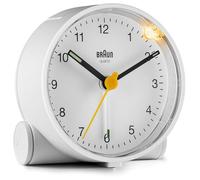 Braun Reloj Despertador analógico clásico función repetición e iluminación, Movimiento de Cuarzo silencioso, Alarma por pitido en Crescendo en Blanco, Modelo BC01W.
