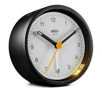 Braun Reloj Despertador analógico clásico función repetición e iluminación, Movimiento de Cuarzo silencioso, Alarma por pitido en Crescendo en Blanco y Negro, Modelo BC12BW.