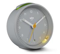 Braun Reloj Despertador analógico Classic con botón de repetición y luz, Movimiento de Cuarzo silencioso, Alarma en Crescendo, Color Gris, Modelo BC12G.