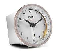 Braun Reloj Despertador analógico controlado por Radio, Zona con Hora Central Europea (DCF/GMT+1), función repetición e iluminación, Alarma por pitido en en Blanco y Rosa, BC07PW-DCF