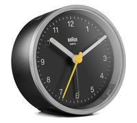 Braun Reloj Despertador de Cuarzo en Color Negro y Plateado con Alarma de Crescendo, función de repetición e iluminación, BC12SB, 7,5 x 7,5 x 3,5 cm