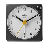 Braun Reloj Despertador de Viaje analógico clásico función repetición e iluminación, tamaño Compacto, Movimiento de Cuarzo silencioso, Alarma por pitido en Crescendo en Blanco y Negro, BC02XBW