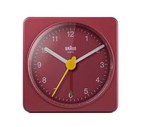 Braun Reloj Despertador de Viaje analógico clásico, tamaño Compacto, Movimiento de Cuarzo silencioso, Alarma por pitido en Crescendo en Rojo, Modelo BC02R.