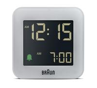 Braun Reloj Despertador Digital de Viaje botón de repetición, tamaño Compacto, Pantalla LCD Negativa, Ajuste rápido, Alarma en Crescendo, Color Gris, Modelo BC08G.