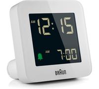 Braun Reloj Despertador Digital función repetición, Pantalla LCD Negativa, configuración rápida, Alarma por pitido en Crescendo en Blanco, Modelo BC09W.