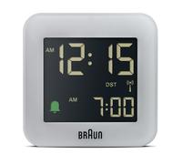 Braun Zona horaria de Europa Central (DCF) Reloj Despertador de Viaje Digital controlado por Radio con botón de repetición, tamaño Compacto, Pantalla LCD Negativa, Gris, Modelo BC08G-DCF