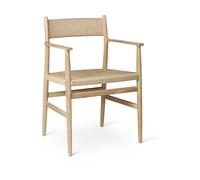 Brdr. Krüger Silla con reposabrazos Arv respaldo y asiento tejidos Roble aceitado blanco-cordón de papel