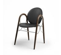 Brdr. Silla de Comedor Krüger Arcade con Estructura de Metal Cromo y Madera de Roble Ahumada y Tapizado en Cuero Negro