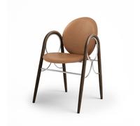 Brdr. Silla de Comedor Krüger Arcade con Estructura de Metal Cromo y Roble Ahumado y Tapizado en Cuero Brandy