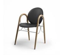 Brdr. Silla de Comedor Krüger Arkade Estructura en Metal Cromo y Roble con Tapizado en Cuero Negro