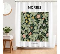 BREASOME Cortina de Ducha Estilo William Morris 180 x 180 cm Flores y Hojas Cortina Ducha Antimoho Cortina Baño de Tela de Poliéster Impermeable con 12 Ganchos