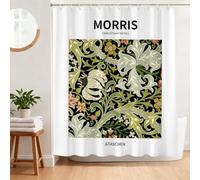 BREASOME Cortina de Ducha Estilo William Morris 180 x 180 cm Flores y Hojas Cortina Ducha Antimoho Cortina Baño de Tela de Poliéster Impermeable con 12 Ganchos