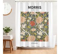 BREASOME Cortina de Ducha Estilo William Morris 180 x 180 cm Flores y Hojas Cortina Ducha Antimoho Cortina Baño de Tela de Poliéster Impermeable con 12 Ganchos
