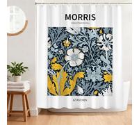 BREASOME Cortina de Ducha Estilo William Morris 180 x 180 cm Flores y Hojas Cortina Ducha Antimoho Cortina Baño de Tela de Poliéster Impermeable con 12 Ganchos