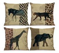 BREASOME Fundas Cojines 45x45 cm, Juego de 4 Fundas de Cojin Animales Salvajes Caballo Elefante Tigre Ciervo Fundas de Almohada Decorativas Cuadradas de Lino para Sofá Dormitorio Sala de Estar