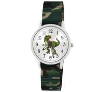 Brecjon Reloj de pulsera infantil para niños, diseño de dinosaurio T Rex, manecillas luminosas, 5 ATM, resistente al agua, correa textil, Camuflaje / esfera Sunray, Correa