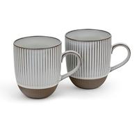 Bredemeijer Juego de 2 tazas de té de cerámica con asa, diseño a rayas, color marrón