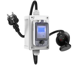 BreeRainz Medidor de flujo digital móvil 60A 230V, medidor de flujo de kilovatios impermeable IP67 con enchufe universal CEE Schuko, función de memoria de apagón, para electrodomésticos, carga de