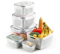 BreezyHome 5 recipientes grandes de almacenamiento de alimentos con coladores, herméticos y a prueba de fugas, sin BPA, aptos para lavavajillas y microondas, ahorradores de frutas y verduras