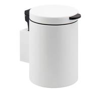 bremermann Cubo de basura redondo de pared, incluye soporte de pared, cubo de basura con doble montaje, para pegar o taladrar, capacidad de 3 litros, fabricado en metal blanco