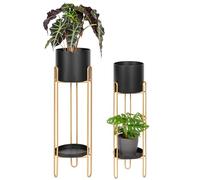 bremermann Juego de 2 taburetes de metal para flores, color negro y dorado
