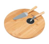 bremermann - Juego de pizza (3 piezas, bambú, tabla de cortar redonda, pala para pizza y rueda de pizza, acero inoxidable, con asas de bambú)
