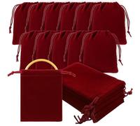 Bremorou 20 bolsas de terciopelo para joyas, bolsas de terciopelo con cordones, bolsa de joyería pequeña de 3 x 4 pulgadas para boda, fiesta, caramelos, organización de almacenamiento, color rojo vino