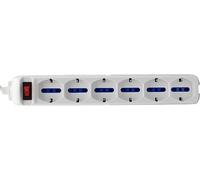 Brennenstuhl 1155409 regleta, Serie Eco-Line, 6 enchufes Italianas 10/16 A + Schuko, Interruptor Luminoso, Color Blanco