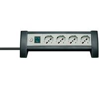 Brennenstuhl 1156255414 regleta de Mesa, Serie Premium Office Line, 4 enchufes Italianas 10/16 A + Schuko, Interruptor Luminoso Color Plata