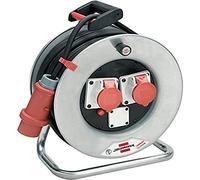 Brennenstuhl 1194795 enrollacables 25 m Serie Garant SK CEE de acero galvanizado anticorrosión, enchufe CEE 4 pines 400 V/16 A, 2 enchufes CEE 4 pines 400 V/16 A, tapas enchufes autochiudenti, diámetro 32 cm