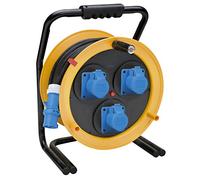Brennenstuhl 1319036 enrollacables Industrial 50 m Brobusta CEE 3, Obra Cable, Enchufe CEE 3 Pines 230 V, Tomas autochiudenti (3 CEE 3 Pines) IP44