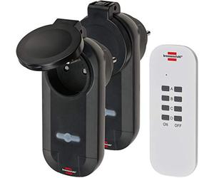 Brennenstuhl 1507031 - Juego de 1 Mando a Distancia y 2 receptores (Encendido y Apagado fácilmente los apprailes eléctricos, IP44), Color Negro y Blanco, Negro y Blanco, 2 enchufes