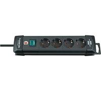 Brennenstuhl Regleta 1951140100 - 4 tomas, cable 1,8 m, interruptor, tomas inclinadas 45° - Negra
