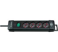 Brennenstuhl 5119014 regleta, Serie Premium Line, 4 enchufes Italianas 10/16 A + Schuko, Interruptor Luminoso, Color Negro