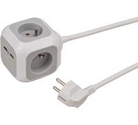 Brennenstuhl Alea-Power - Regleta (4 Tomas + 2 enchufes USB, 1,4 m de Cable, Color Gris y Blanco