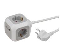 Brennenstuhl Alea-Power USB-Cargador Bloque de Toma 4-vías | Cubo de enchufes con 1x USB A 18W y 1x USB C 20W, 1,4m cable y mayor protección contra el contacto