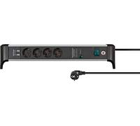Brennenstuhl ALU-Office-Line regleta enchufes con USB, 4 Tomas y protección sobretensión hasta 60.000 A (Cable de 1,8 m, Carga USB, Interruptor Iluminado, Fabricado en Alemania)