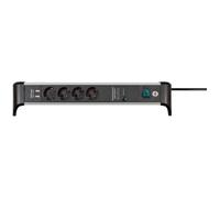 Brennenstuhl Regleta ALU-Office-Line – 4 tomas + USB, protección sobretensión 60.000 A, cable 1,8 m