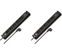Brennenstuhl Bremounta regleta de enchufes con 5 Tomas Corriente y Carga USB para instalación y fijación (regleta eléctrica con Interruptor, Posibilidad de Montaje y Cable de 3m) Negro (Paquete de 2)