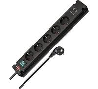 Brennenstuhl Regleta Bremounta 5 tomas con USB, interruptor, montaje, cable 3 m, negro